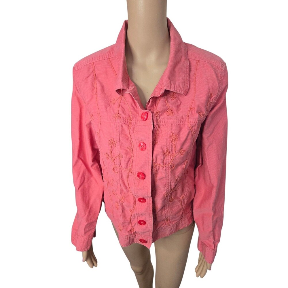 Linden Hill women's XL pink embroidered long sleeve button down jacket collared